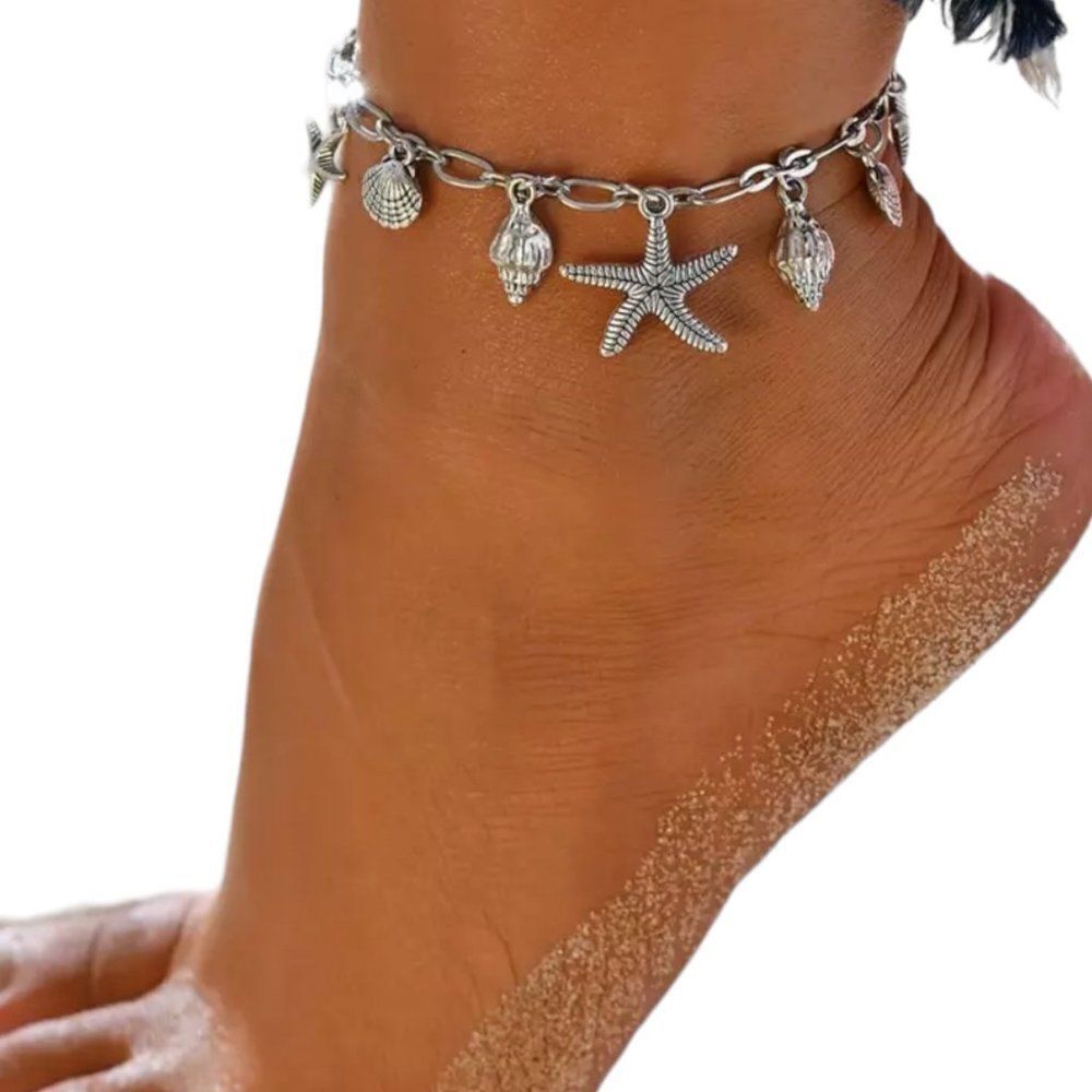 Silver Sea Shells Charming Bracelet Anklet - NEW